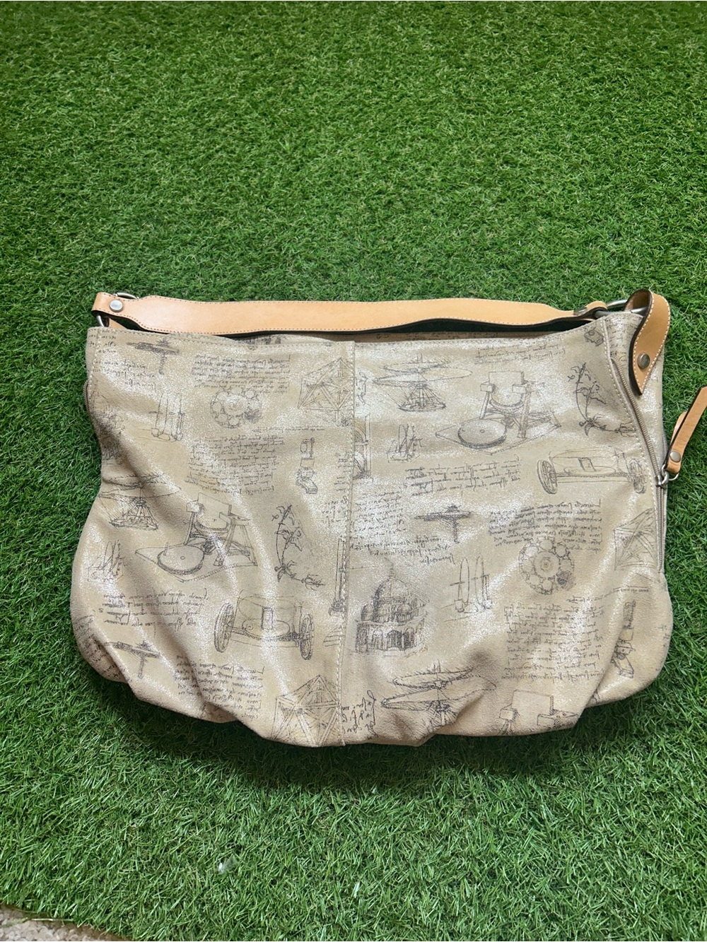 Genuine Leather Vera pelle Beige Printed Hobo Shoulder Bag - Picture 3 of 10